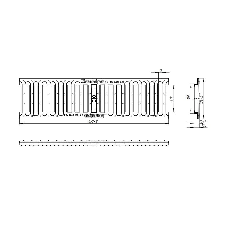 Решетка для водоотводного лотка Standartpark Basic DN100, 498х136 мм, щелевая, пластик