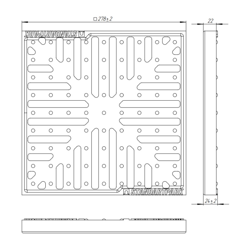 Решетка для дождеприемника Standartpark Basic, 280х280 мм, чугунная