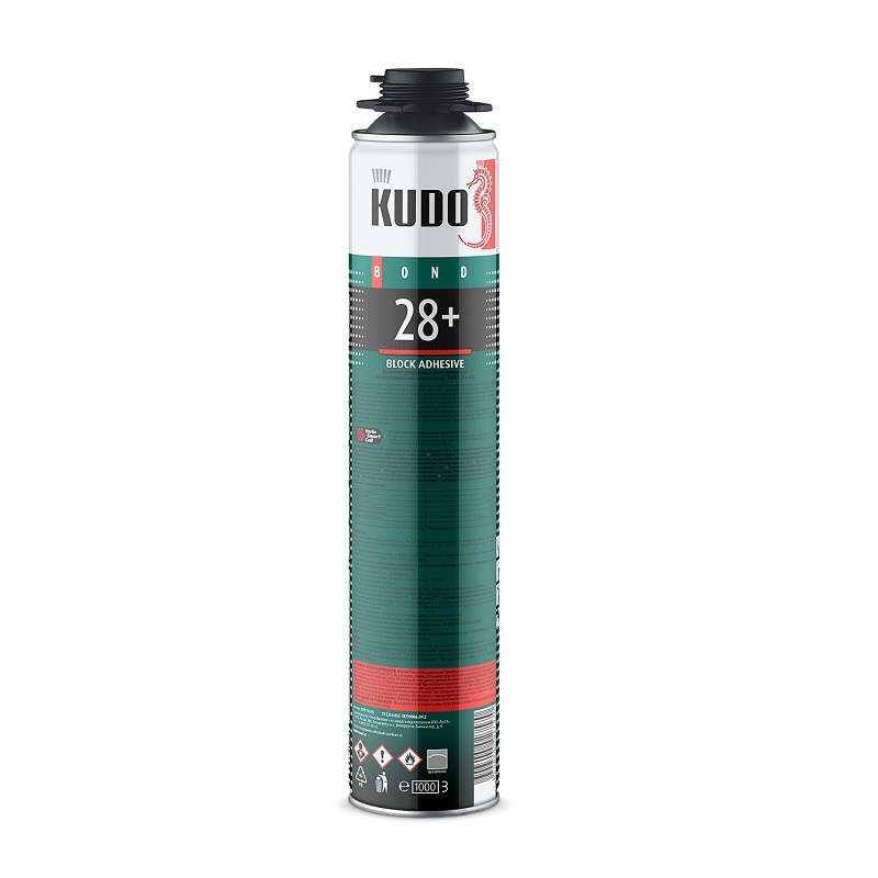 Клей-пена полиуретановый для строительных блоков Kudo Proff 28+, всесезонный (1 л)