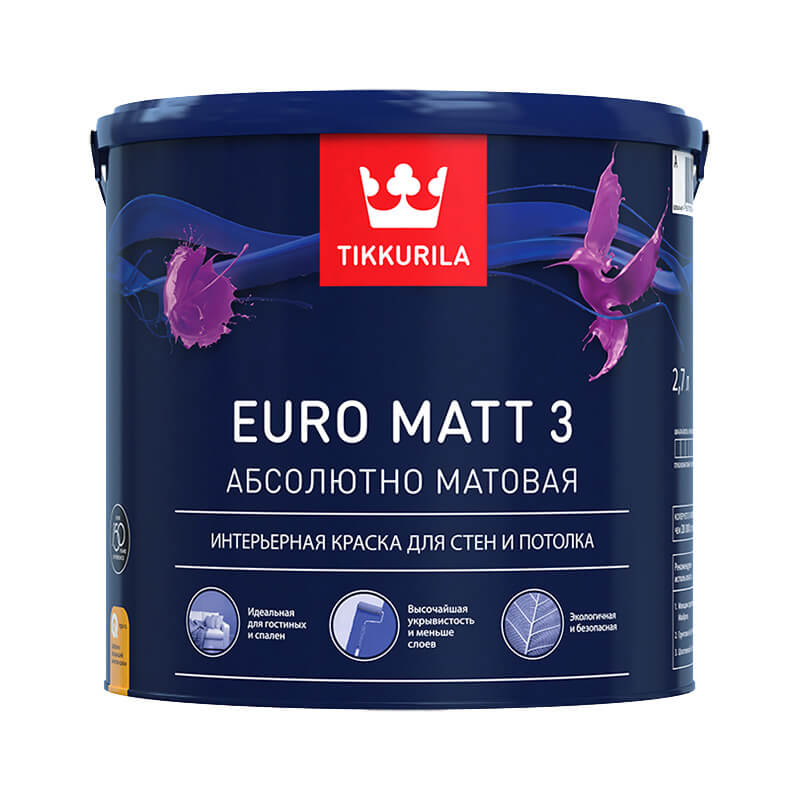 Краска интерьерная Tikkurila Euro Matt 3 основа А глубоко матовая (9 л)