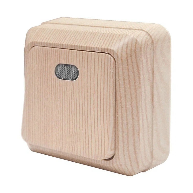 Выключатель о/у Олимп 5560827, 1 клавиша, с/инд, IP20, светлое дерево