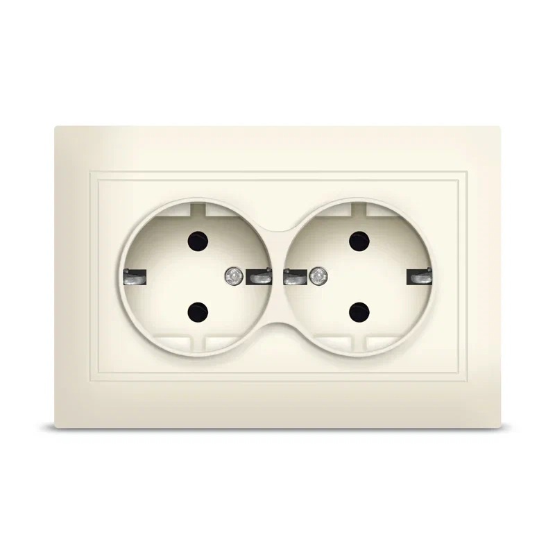 Розетка в сборе с/у Севиль Б-С0128, 2 гнезда, с/з, слоновая кость