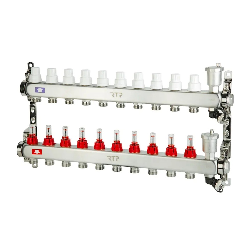 Группа коллекторная RTP 1"х3/4", 10 выходов, 70 градусов, 10 бар