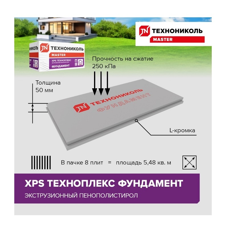 Пенополистирол экструзионный Технониколь Техноплекс Фундамент, 1180х580х50 мм, 8 шт