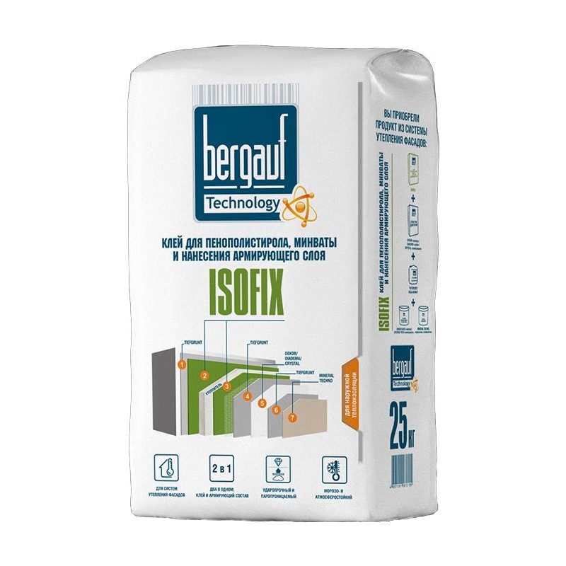 Клей для пенополистирола и минваты Bergauf Isofix, 25 кг