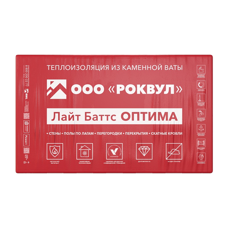 Утеплитель Rockwool Лайт Баттс Оптима 1000х600х50 мм, 10 шт