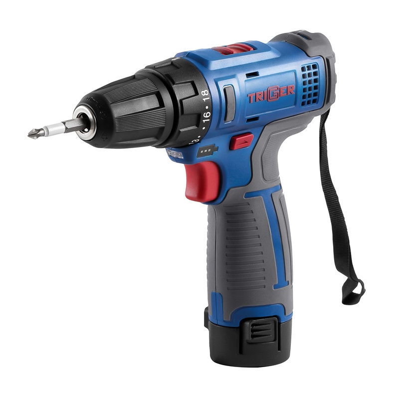 Дрель-шуруповерт Trigger 20101, 2 аккумулятора Li-ion (1,5Ач), 12V, 10 мм, 25 Нм, обойма, кейс