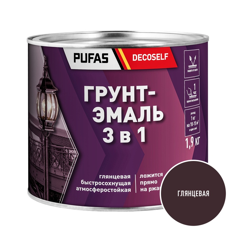 Грунт-эмаль Pufas Decoself 3 в 1 глянцевая шоколадный (1,9 кг)
