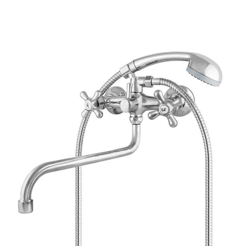 Смеситель для ванны Klip 707 с аксессуарами, крестообразный маховик